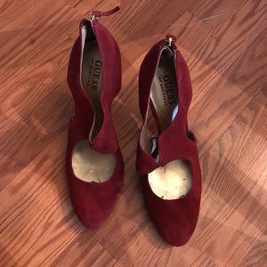 Crimson Red suede 3 “ heel shoes